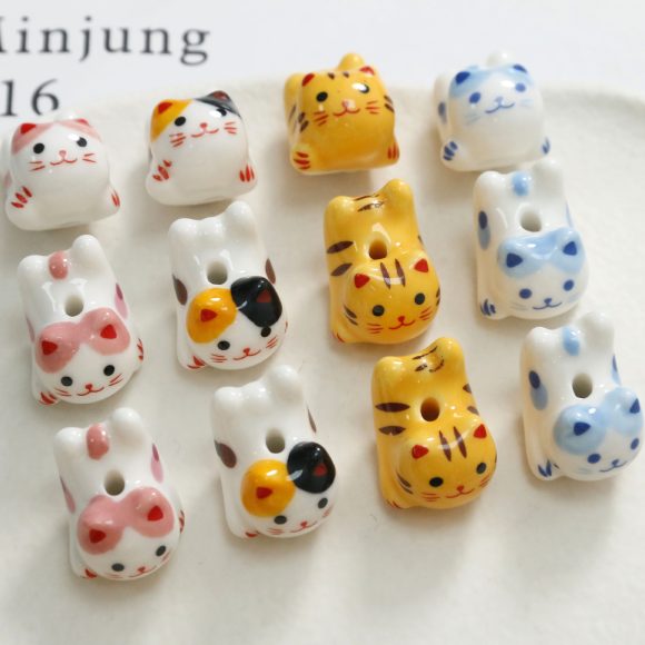 Cute Cartoon Porcelain Three-dimensional Sprint Cat Straight Hole Beaded - Image 5