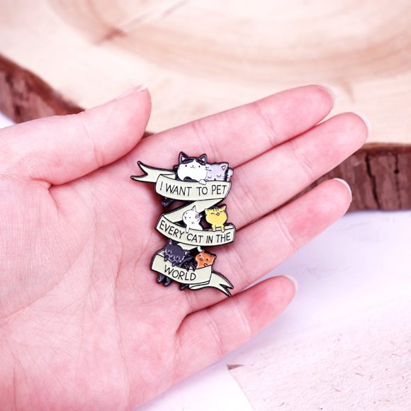 I Want To Pet Every Cat Enamel Pin Cat Lover Badge - Image 3