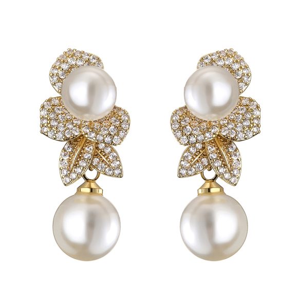 Retro Affordable Luxury Fabulous Pearl Earrings Female Fashion Simple Flower Zircon Ear Studs - Image 3