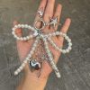 Korean Chic New Sweet Pearl Bow Silver Love Pendant Car Keychain Pendant