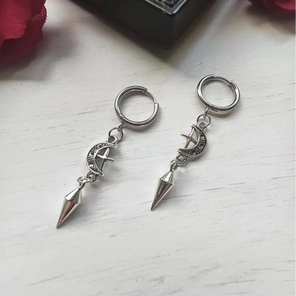 Spike Earrings Moon Star Ring Punk Earrings Gothic Earrings - Image 3