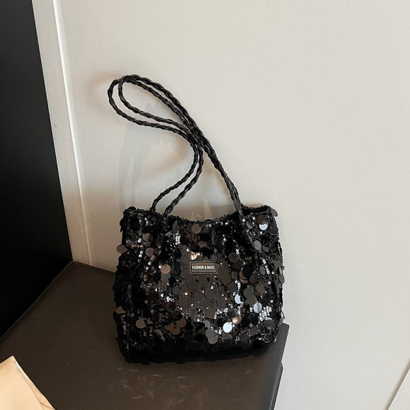 Large Sequin Personalized Woven Bag Shoulder Underarm Bag - Image 5