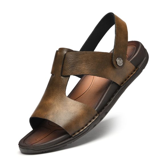 Summer Men's Leather Sandals Plus Size Roman Beach Shoes - Image 3