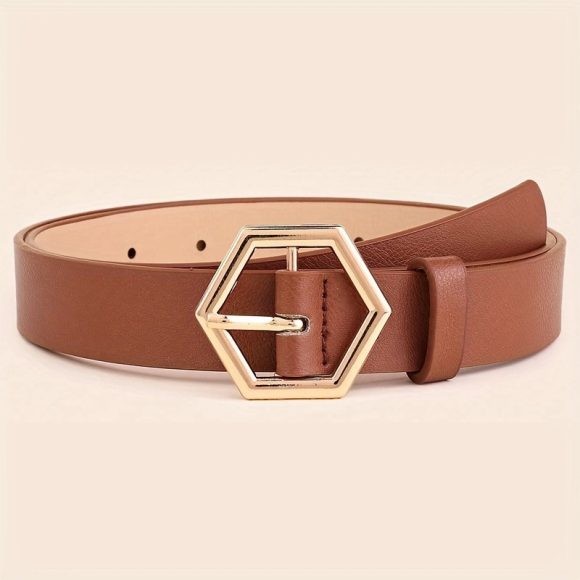 Women's Hexangular Star Irregular Gold Buckle PU Belt - Image 4