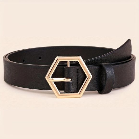 Women's Hexangular Star Irregular Gold Buckle PU Belt - Image 6