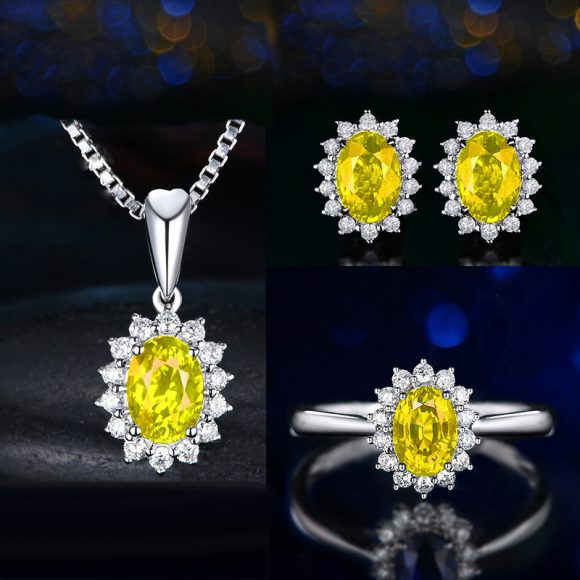 High-grade Ring Necklace Ear Stud Ornament Colored Gems Set Three-piece Set - Image 6