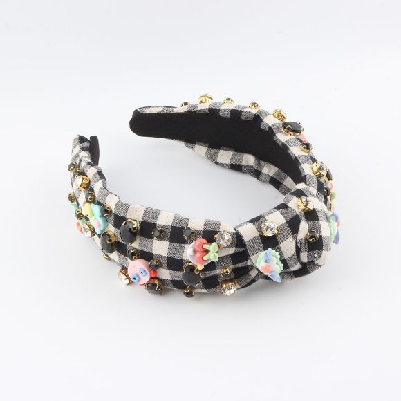 New Fashion European And American Style Green Fabric Knotted Diamond-laid Headband - Image 3