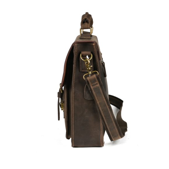 Top Layer Leather One-shoulder Crossbody Laptop Bag - Image 3