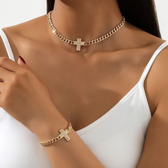 European And American Ornament Minority Fashion Trendy Cross Necklace Bracelet - Image 9