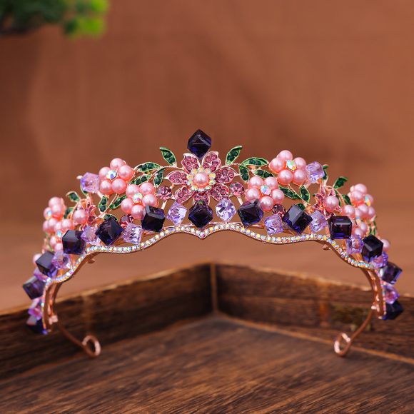 Women's Retro Purple Crystal Princess Crown Headdress - Image 4