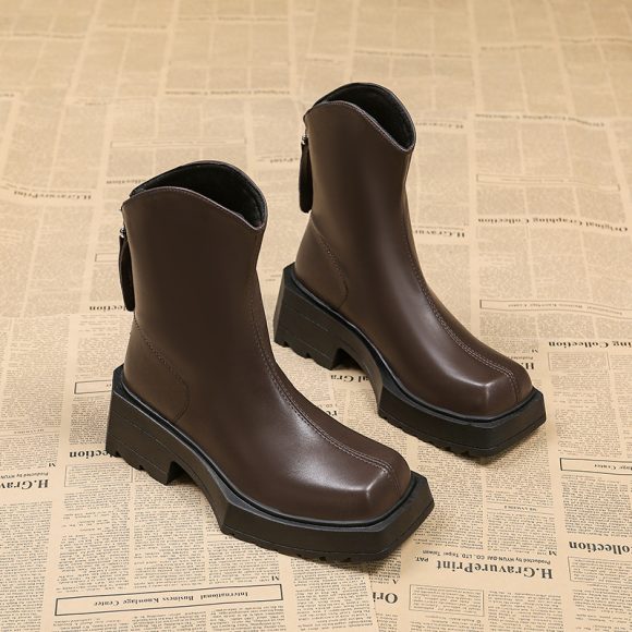 Platform Martin Boots Female Square Toe Booties - Image 5