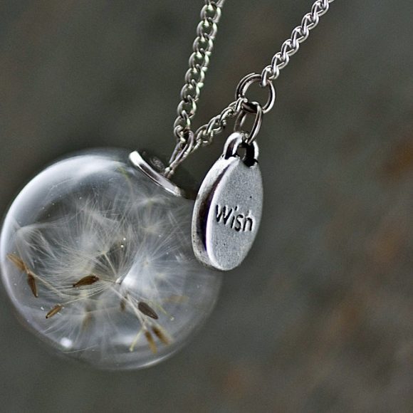 Vintage Handmade Fashion Dandelion Seed Glass Necklace - Image 5