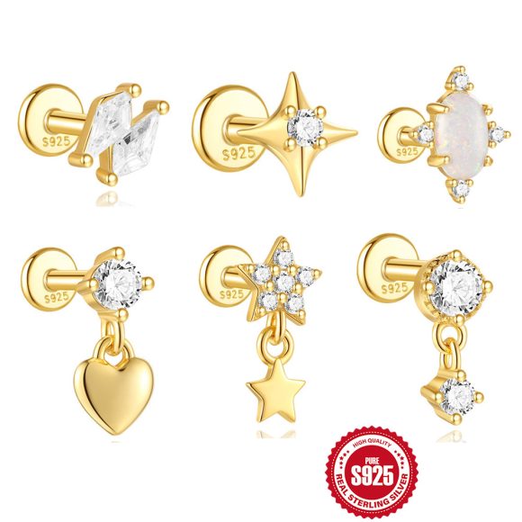 S925 Sterling Silver Shiny Diamond-encrusted Opal Zircon Earrings - Image 4