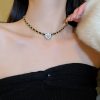 Dark Style Rhinestone-encrusted Pearl Flower Leather Winding Necklace