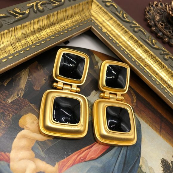 Antique Necklace Earrings Classic Black Enamel Necklace Suit - Image 3