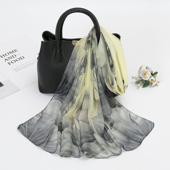 Thin Chiffon Lotus Pond Moonlight Printed Silk Scarf - Image 4