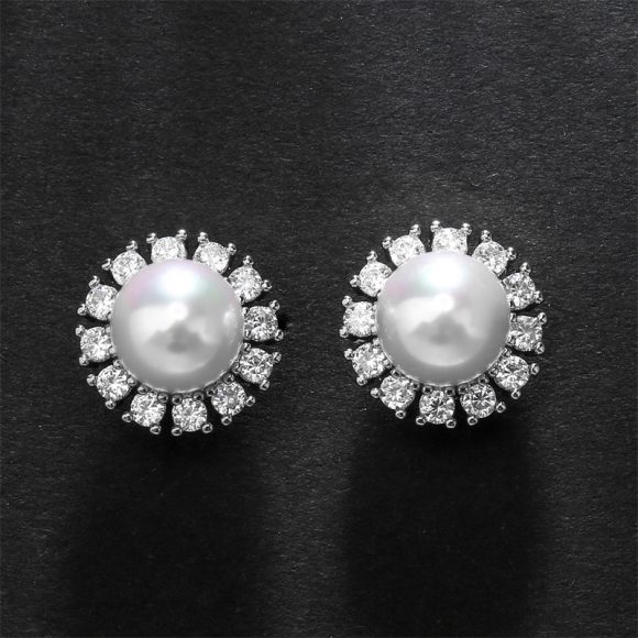 Creative SUNFLOWER Pearl Emerald Zircon Stud Earrings - Image 2