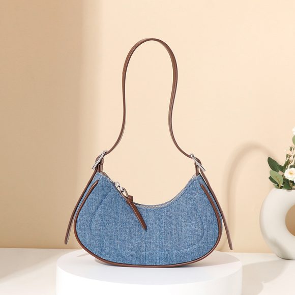 French Retro Denim Crescent Handbag - Image 3