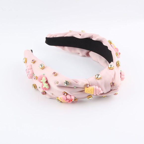 New Fashion European And American Style Green Fabric Knotted Diamond-laid Headband - Image 5