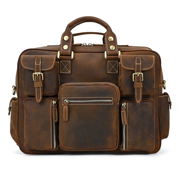 Retro Men's Large Capacity Hand-carrying Genuine Leather Shoulder Messenger Bag - Image 10