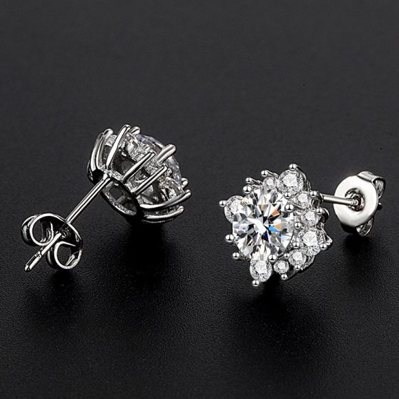 Sterling Silver Needle Moissanite Simple Flower Stud Earrings - Image 3