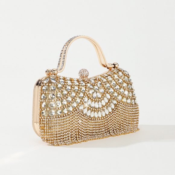 Rhinestone Tassel Portable Chain Box Dinner Bag Women - Image 3
