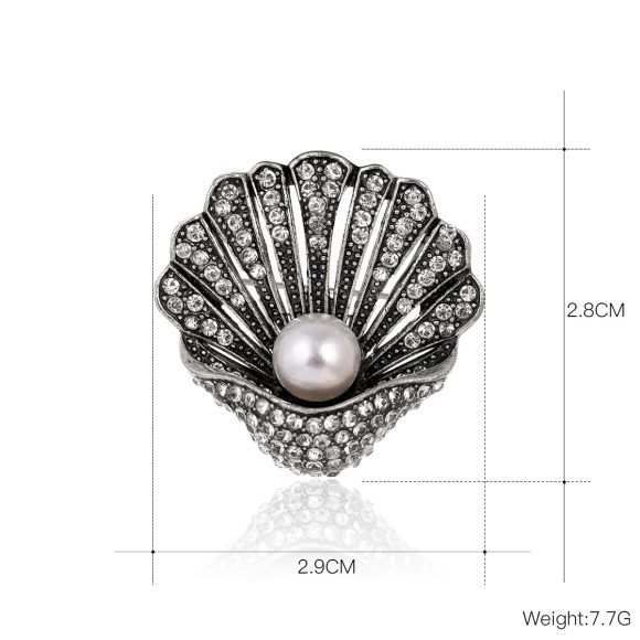 Fashion Vintage Rhinestone Pearl Shell Brooch - Image 4