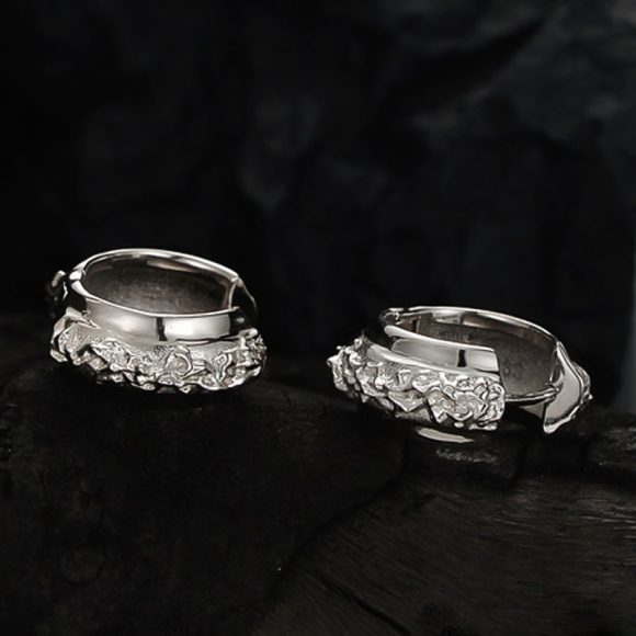 Heavy-duty Textured Earrings Women's Sterling Silver Irregular - Image 7