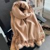 Beige Artificial Cashmere Scarf Fur Ball Winter Warm Tassel Shawl - Image 6