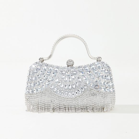 Rhinestone Tassel Portable Chain Box Dinner Bag Women - Image 2
