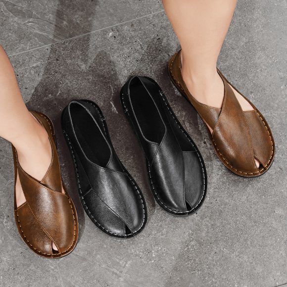 Genuine Leather Breathable One Pedal Beach Sandals - Image 2