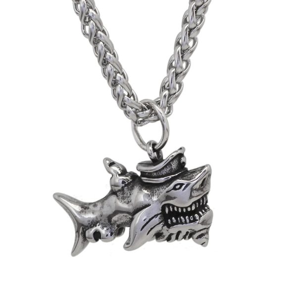 Retro Punk Captain Shark Titanium Steel Men's Pendant Necklace - Image 4