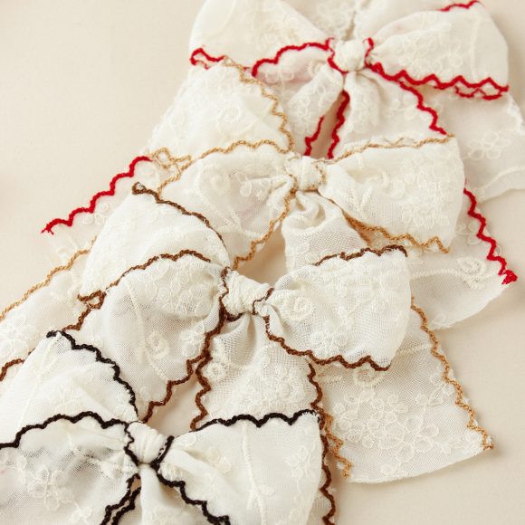 Barrettes Embroidered Lace Dovetail Bow Girl's Hairpin Back Head - Image 5