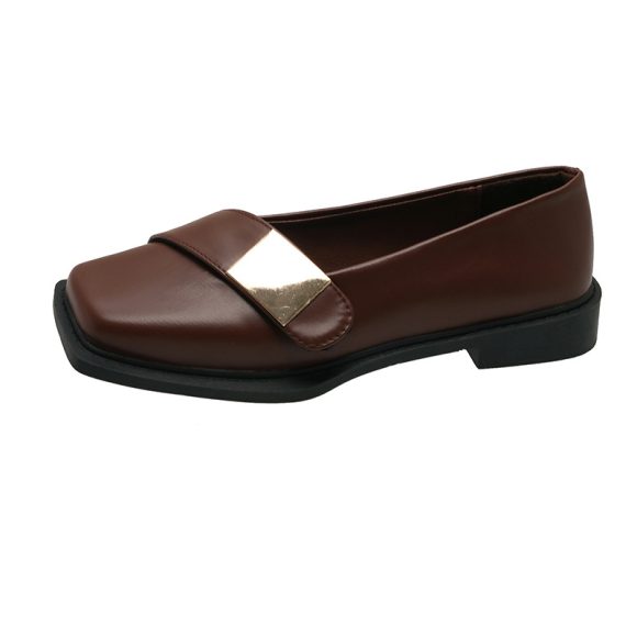 Metal Buckle Square Head Women's Flat-heeled Shoes - Image 6