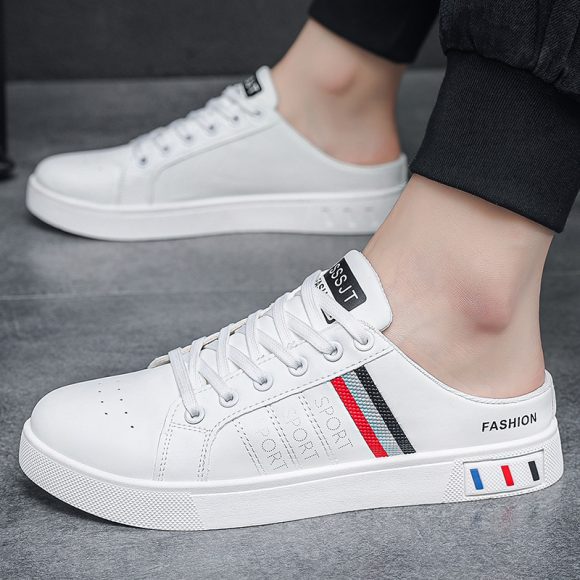 Summer Men's Casual Breathable Semi Slipper White Shoes - Image 8