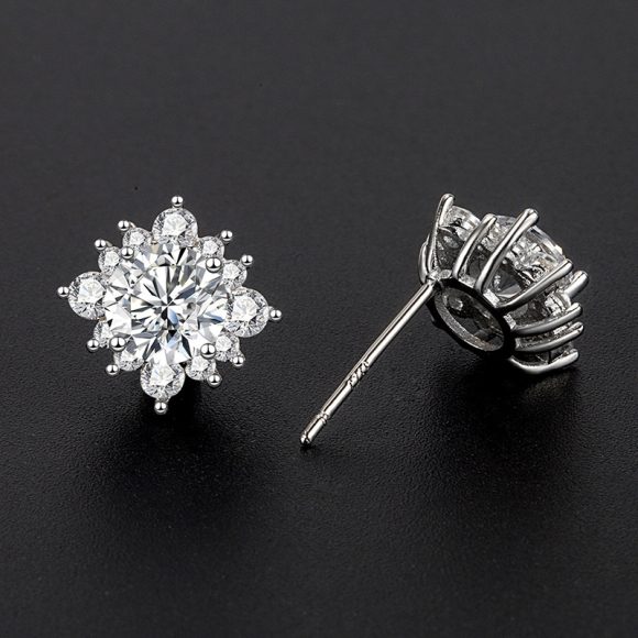 Sterling Silver Needle Moissanite Simple Flower Stud Earrings - Image 4