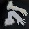 Sexy Black Silk Gloves 55CM Super Long Stretch Black Feather - Image 3
