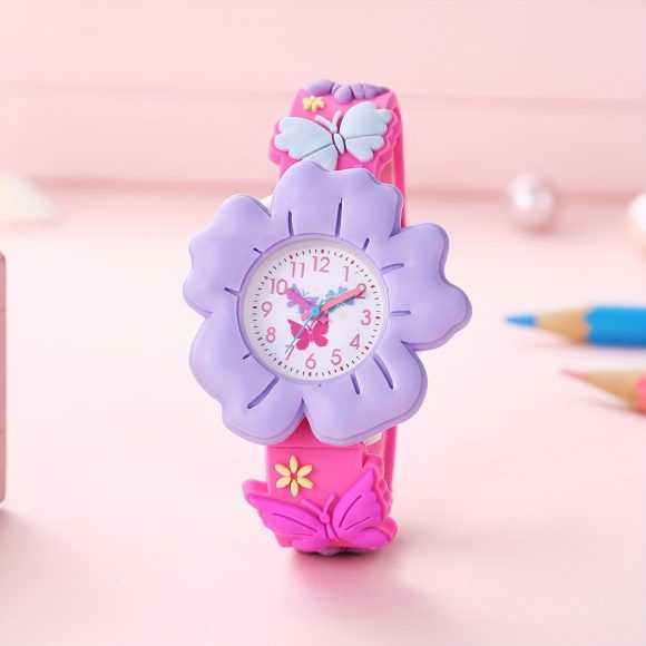 Student Girl Children Cartoon Color Cute Flowers Pattern Silicone Quartz Watch - Image 8