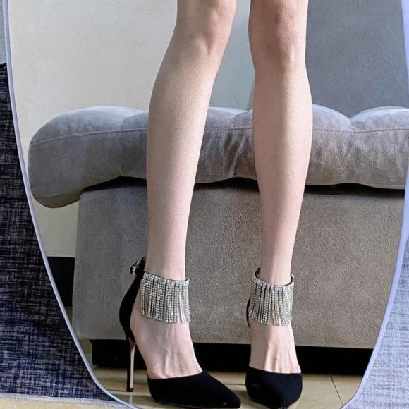 Tassel Chain Rhinestone Ankle-strap High Heels - Image 3