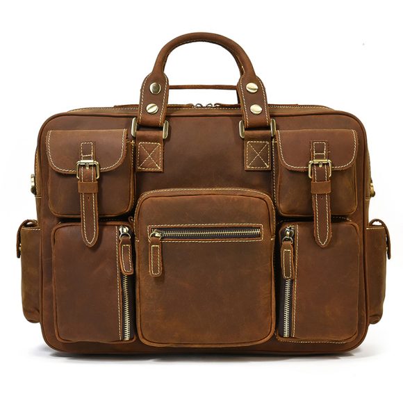 Retro Men's Large Capacity Hand-carrying Genuine Leather Shoulder Messenger Bag - Image 2
