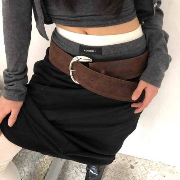 Wide Belt Niche Retro Y2g Hot Girl Suede Frosted Wide-brimmed Belt Silver Buckle - Image 7
