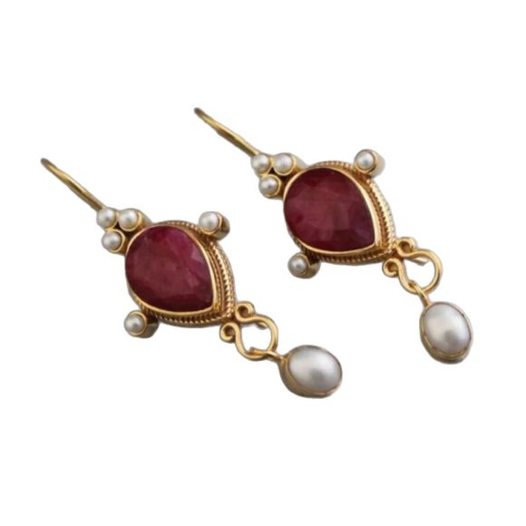 Pearl Pendant Inlaid Gemstone Earrings Original - Image 5