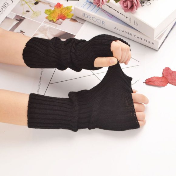 Fingerless Gloves Dark Hip Hop Sun Protection Arm Guard Knitting Oversleeve Women - Image 6