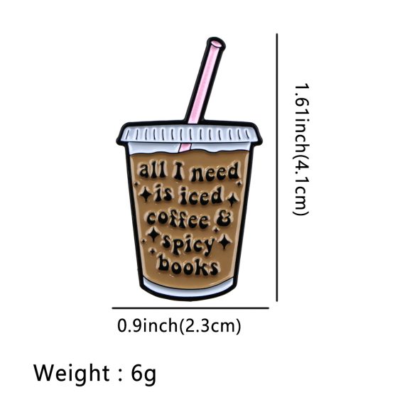 Cartoon Golden M Badge Coffee Quotation Brooch - Image 5