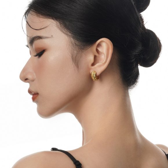 Heavy-duty Textured Earrings Women's Sterling Silver Irregular - Image 6