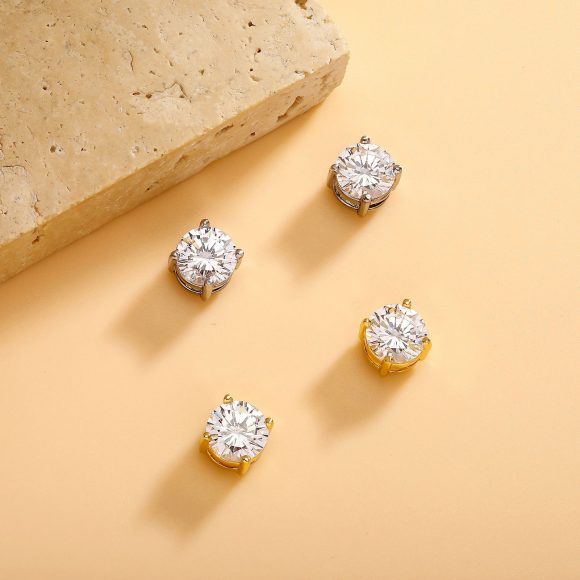 Gold-plated Micro-inlaid Round Zircon Ear Studs Earrings - Image 4