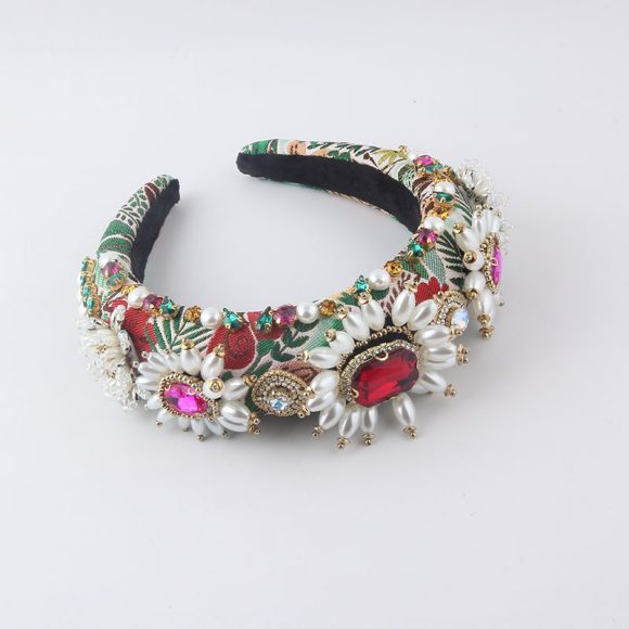 New Fashion European And American Style Baroque Light Luxury Sponge Rhinestone Pearl GEM Headband - Image 5