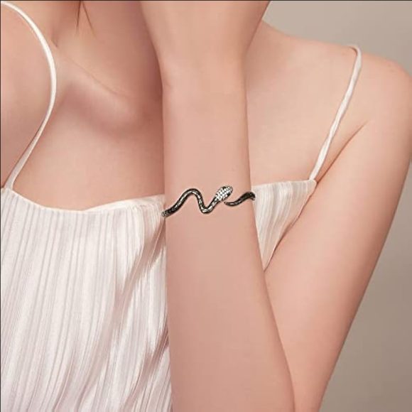 Snake-shaped Open-ended Bracelet White Gold Plated Zircon - Image 4