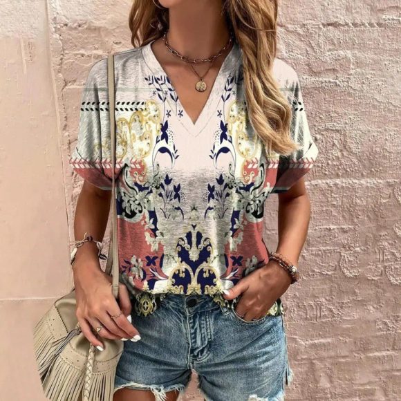 Casual Short Sleeve Pattern Print Loose Fashion Comfortable T-shirt - Image 6