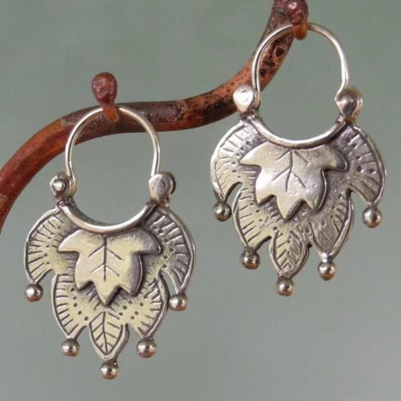 Wide Double-layer Leaf Design Metal Earrings - Image 4